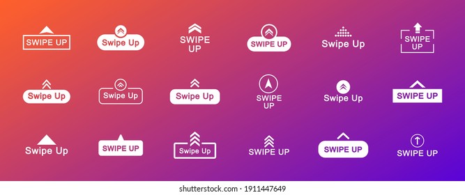 Deslizar conjunto de iconos. Botones de flecha arriba. Iconos de Swipe Up para historias en medios sociales. Pictograma de desplazamiento. Iconos web para publicidad y marketing. Ilustración vectorial.