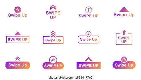 Swipe up icon set. Arrow up buttons. Swipe Up icons for social media stories. Scroll pictogram. Web icons for advertising and marketing. Vector illustration.