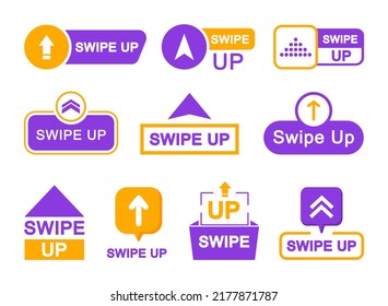 Swipe up icon set. Arrow up buttons. Swipe Up icons for social media stories. Scroll pictogram. Web icons for advertising and marketing. Vector illustration.