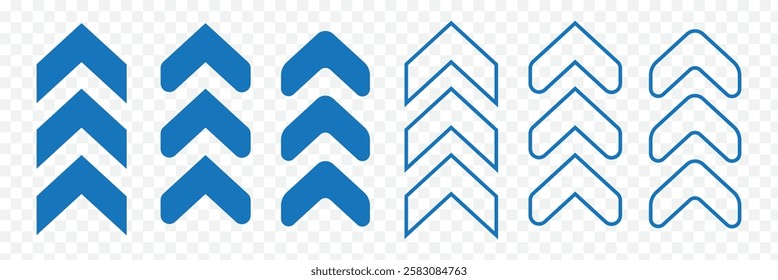Swipe icon set. Swipe up arrow icons. Arrow buttons for social media. Scroll pictogram. Web icons. Vector illustration.
