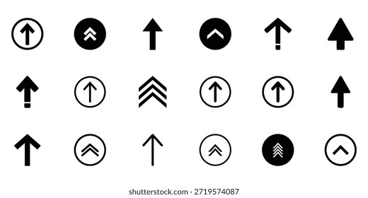 Conjunto de iconos de deslizamiento. Deslice hacia arriba los iconos de flecha. Botones de flechas para redes sociales. Pictograma de desplazamiento. Iconos web. Conceptos para aplicaciones móviles y de Web. Ilustración vectorial. Eps 10.