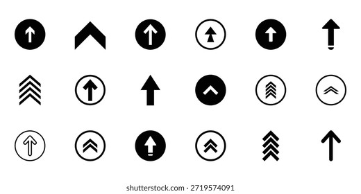 Conjunto de iconos de deslizamiento. Deslice hacia arriba los iconos de flecha. Botones de flechas para redes sociales. Pictograma de desplazamiento. Iconos web. Conceptos para aplicaciones móviles y de Web. Ilustración vectorial. Eps 10.
