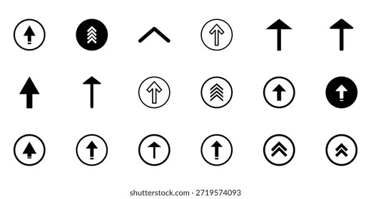 Passe o conjunto de ícones. Passe os ícones de seta para cima. Botões de seta para mídias sociais. Pictograma de rolagem. Ícones da Web. Conceitos para aplicações web e móveis. Ilustração vetorial. Eps 10.