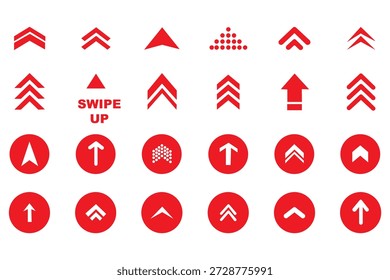 Conjunto de iconos de deslizamiento. Deslice hacia arriba los iconos de flecha. Botones de flechas para redes sociales. Pictograma de desplazamiento. Iconos web. Ilustración vectorial. Ilustración de stock