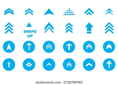 Passe o conjunto de ícones. Passe os ícones de seta para cima. Botões de seta para mídias sociais. Pictograma de rolagem. Ícones da Web. Ilustração vetorial. ilustração de stock