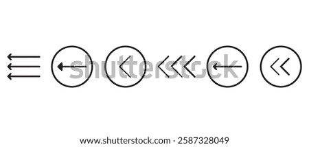 Swipe icon set. Arrow on circle button symbol. Arrow right next. Abstract scroll icon element for social media. Move sign. Vector illustration isolated on white background.