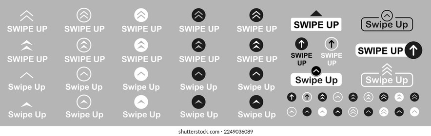 Swipe up icon set. Arrow up for social media stories, design blogger, scroll pictogram. Scroll arrow up icon sign - upload icon button. Stories swipe button. Vector illustration