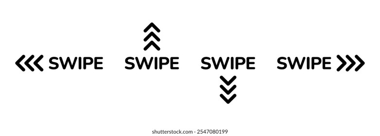 Symbol-Set auswischen. Tastensymbole auswischen. Bildlauf für Foliensymbole Skalierbare Vektorgrafiken. Scrollzeichen in sozialen Medien