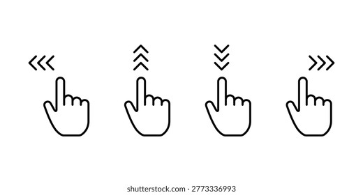 Swipe icon set. Hand finger gesture icon set. Slide up down left right finger signs. Clicking hand pointer finger icon set
