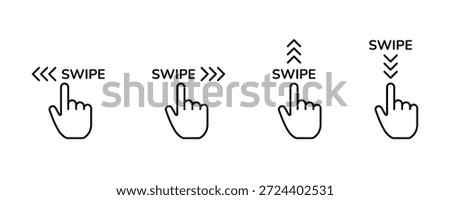 Swipe icon set. Hand gesture slide vector set. Up arrow button symbol. Slide left right finger icon set.