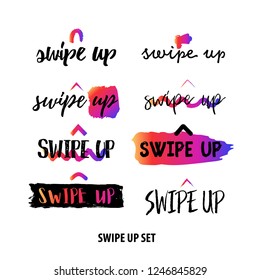 Swipe up icon set isolated on white background with grunge yellow stains for social media stories vector.