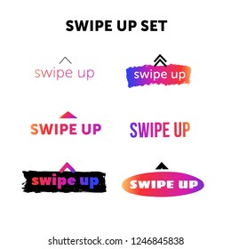 Swipe up icon set isolated on white background with grunge yellow stains for social media stories vector.