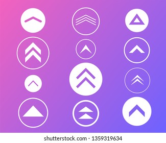 Swipe up icon set isolated on gradient background for stories design, scroll pictogram. Arrow up logo for blogger, application and social network.