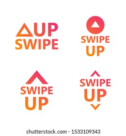 Swipe up icon set isolated on white background for social media stories, scroll pictogram. Modern gradient. Arrow up logo for blogger.