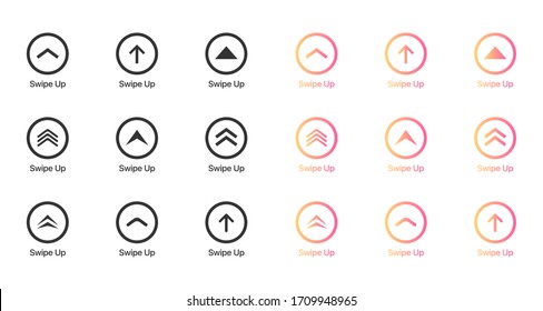 Swipe up icon set isolated for social media stories Grey and colorful gradient arrow signs