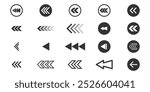 Swipe icon set. Swipe left arrow icons. Arrow buttons for social media. Scroll pictogram. Web icons. Vector illustration.