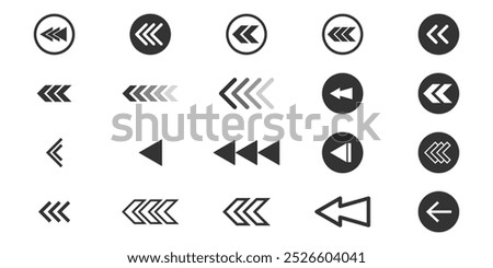 Swipe icon set. Swipe left arrow icons. Arrow buttons for social media. Scroll pictogram. Web icons. Vector illustration.