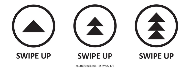 swipe up icon vector button. scroll arrow pointing up. drag to read learn more. isolated on white background. internet graphic concept. modern shape line.
