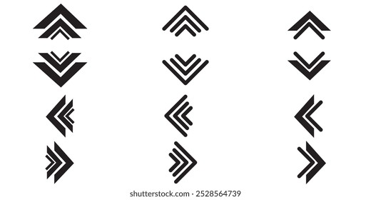 símbolo de vetor de ícone para cima, seta de rolagem, vetor de seta de deslizamento, setas pretas 