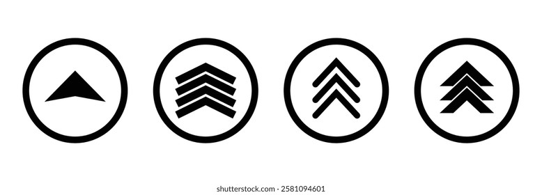 Swipe up icons. Swipe up arrow vector icon set. Swipe arrow buttons. Scroll up icons. Swipe up arrow icon for UI and web design.