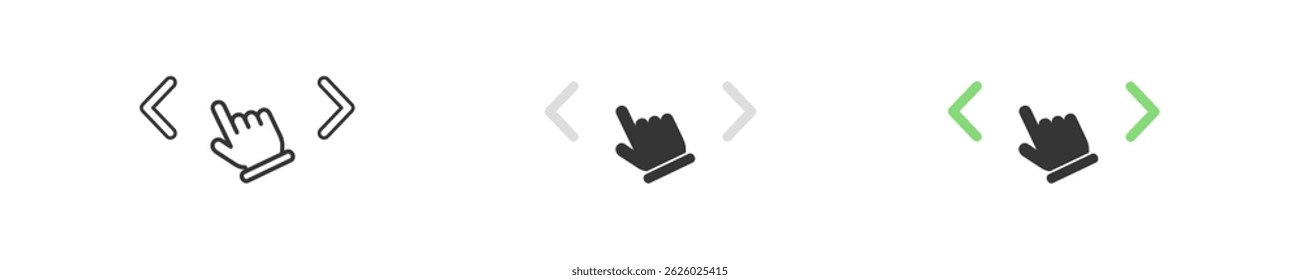 Swipe icons. Gesture icon in vector design. Move finger graphic sign. Swipe right or left pictogram