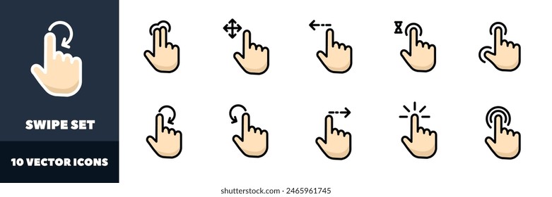 Iconos de deslizar establecidos. Botones de mano. Estilo plano. Iconos vectoriales