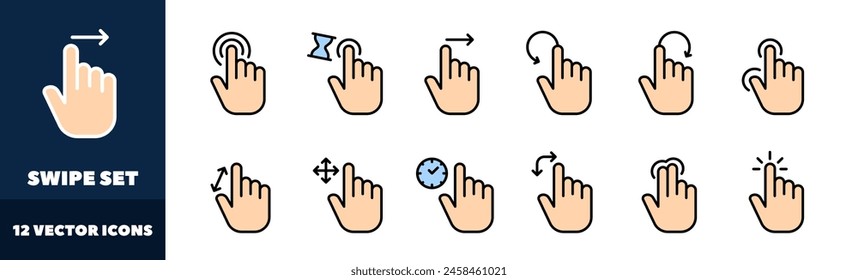 Swipe icons set. Hands buttons. Flat style. Vector icons