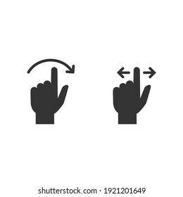 Ajuste de iconos de swipe. Apuntando con la flecha derecha. Pictograma de desplazamiento negro plano aislado en blanco.