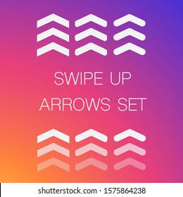 Swipe Up Instagram, Set Of Buttons For Social Media. Swipe Up Like Instagram Story History. Arrows, Buttons And Web Icons For Advertising And Marketing In Social Media Application.