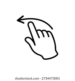 Deslice el dedo hacia la izquierda Gesto Mano Icono Negro y Blanco Vector Línea Arte Pantalla táctil Símbolo de navegación