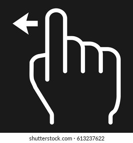 Swipe left line icon, touch and hand gestures, mobile interface and drag down vector graphics, a linear pattern on a black background, eps 10.