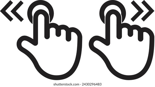 Swipe left or right icon set. Swipe with left hand icon