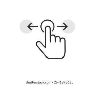 Swipe left right icon, slide drag hand finger touch screen gesture vector graphic pictogram line stroke, horizontal scroll info hint outline thin linear switch image clip art