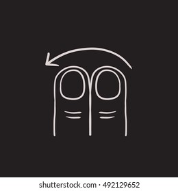 Girar a la izquierda con dos dedos icono de esbozo vectorial aislado en el fondo. Icono de desplazamiento hacia abajo de la pantalla táctil dibujada a mano. Pulse el icono de esbozo de gesto de pantalla hacia abajo para infografía, sitio web o aplicación.