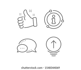 Swipe up line icon. Chat bubble, info sign elements. Scrolling arrow sign. Landing page scroll symbol. Linear swipe up outline icon. Information bubble. Vector