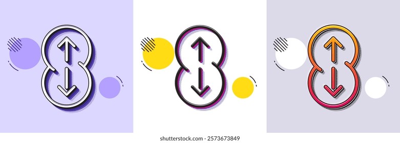 Swipe up line icon. Halftone dotted pattern. Gradient icon with grain shadow. Scrolling arrow sign. Landing page scroll symbol. Line swipe up icon. Various designs. Vector