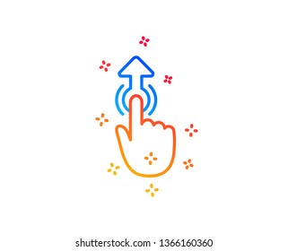 Swipe up line icon. Move finger sign. Touch technology symbol. Gradient design elements. Linear swipe up icon. Random shapes. Vector