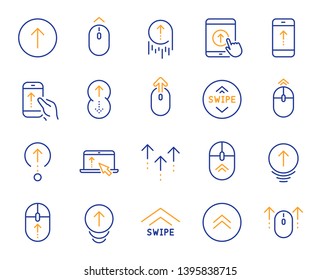 Swipe Up Line Icons. Scrolling Mouse, Landing Page Swipe Signs. Scroll Up Mobile Device Technology Icons. Website Scroll Navigation. Tablet Pc Or Smartphone Symbols. Phone Scrolling. Vector