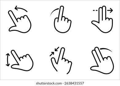 Swipe Linear style icons set. Hands button icons. vector illustration on white background