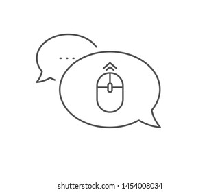 Swipe up mouse line icon. Chat bubble design. Scrolling arrow sign. Landing page scroll symbol. Outline concept. Thin line swipe up icon. Vector