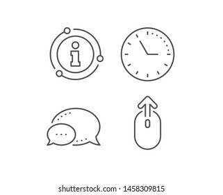 Swipe up mouse line icon. Chat bubble, info sign elements. Scrolling arrow sign. Landing page scroll symbol. Linear swipe up outline icon. Information bubble. Vector