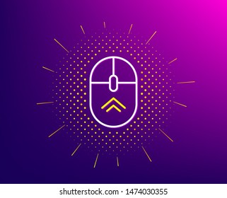 Swipe up mouse line icon. Halftone pattern. Scrolling arrow sign. Landing page scroll symbol. Gradient background. Swipe up line icon. Yellow halftone pattern. Vector