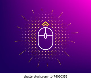 Swipe up mouse line icon. Halftone pattern. Scrolling arrow sign. Landing page scroll symbol. Gradient background. Swipe up line icon. Yellow halftone pattern. Vector
