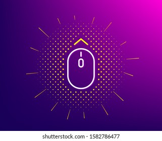 Swipe up mouse line icon. Halftone pattern. Scrolling arrow sign. Landing page scroll symbol. Gradient background. Swipe up line icon. Yellow halftone pattern. Vector