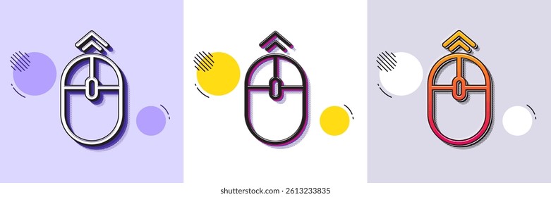 Swipe up mouse line icon. Halftone dotted pattern. Gradient icon with grain shadow. Scrolling arrow sign. Landing page scroll symbol. Line swipe up icon. Various designs. Vector