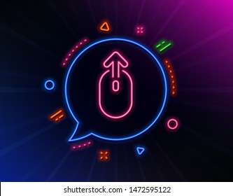 Swipe up mouse line icon. Neon laser lights. Scrolling arrow sign. Landing page scroll symbol. Glow laser speech bubble. Neon lights chat bubble. Banner badge with swipe up icon. Vector