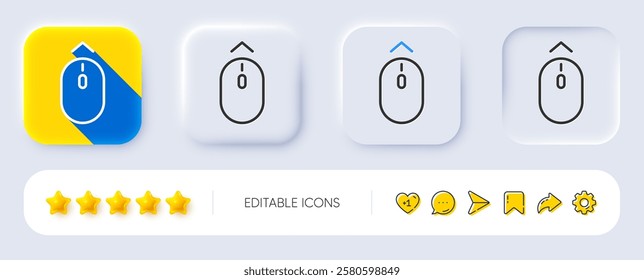 Swipe up mouse line icon. Neumorphic, Flat shadow, 3d buttons. Scrolling arrow sign. Landing page scroll symbol. Line swipe up icon. Social media icons. Vector