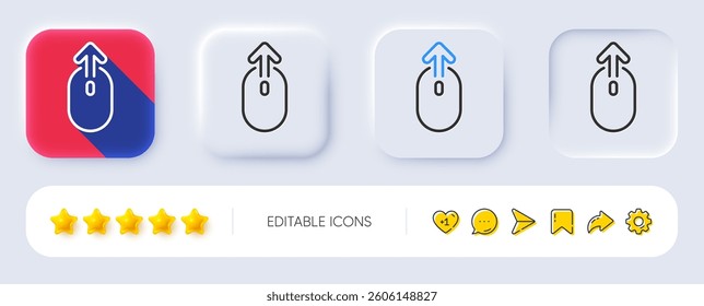 Swipe up mouse line icon. Neumorphic, Flat shadow, 3d buttons. Scrolling arrow sign. Landing page scroll symbol. Line swipe up icon. Social media icons. Vector
