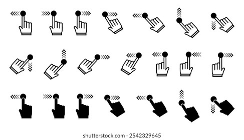 Swipe on right and left down and up touch the forefinger scroll icon vector illustration.