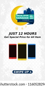 swipe up ramadan sale for social media stories.islamic banner template.vector illustration